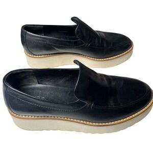 Vince Black Leather Platform Slip On‎ Loafers Flatform Shoes US 7M EUR 37